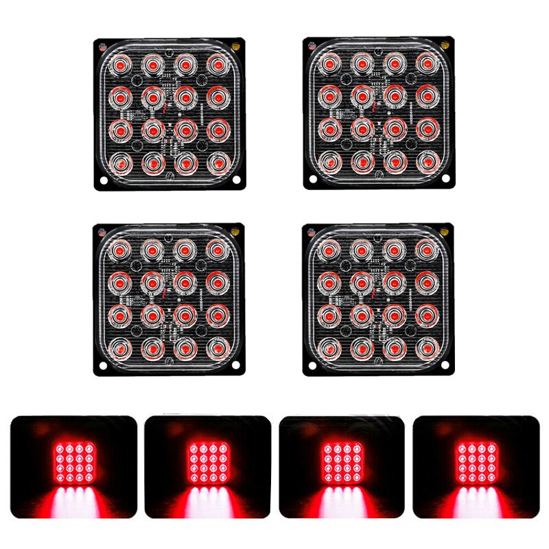 4 stuks vierkante flitsers van fso, 4 x 4, 16 led stroboscooplampen, aanhangers, led knipperlichten, vrachtwagen zijmarkeringsstroboscopen voor auto's: Ca516- r -4 stuks