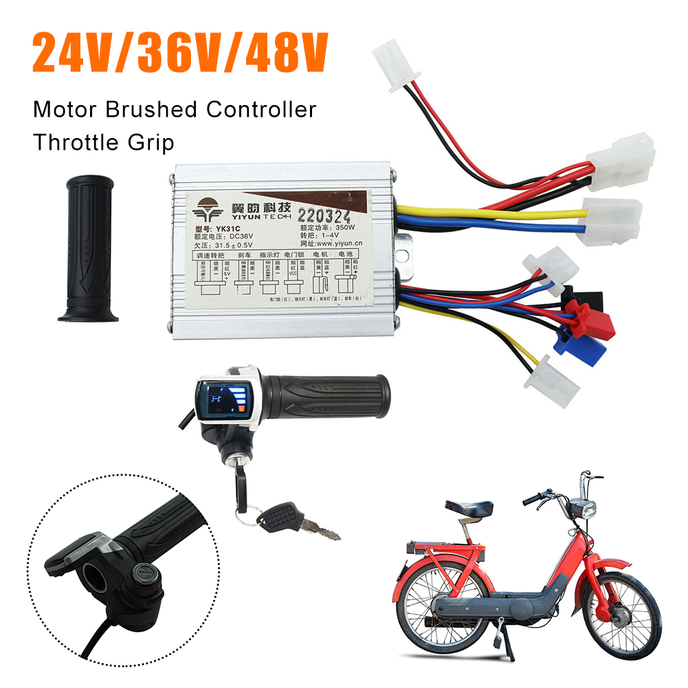 24 V/36 V/48 V 250 W/350 W/500 W/1000 W Elektrische Fiets Motor Geborsteld Controller en Throttle Twist Grip DC Scooter Speed Controller