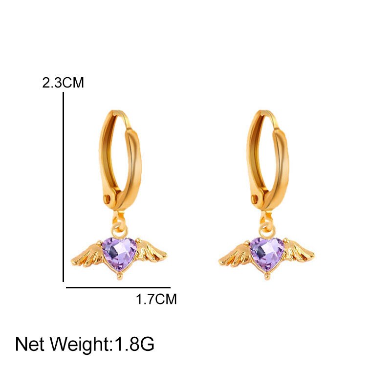 Flatfoosie Mode Bling Hart Crystal Oorbellen Voor Vrouwen Goud Kleur Alloy Wing Earring Sieraden Party