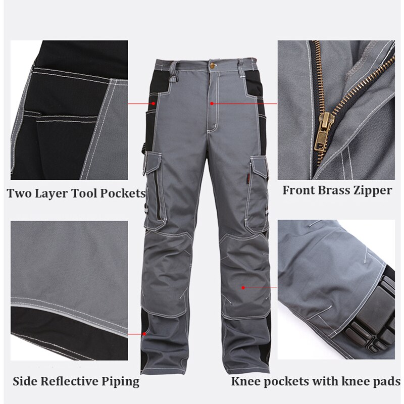 Painter dark grey working pants men workwear with knee pads