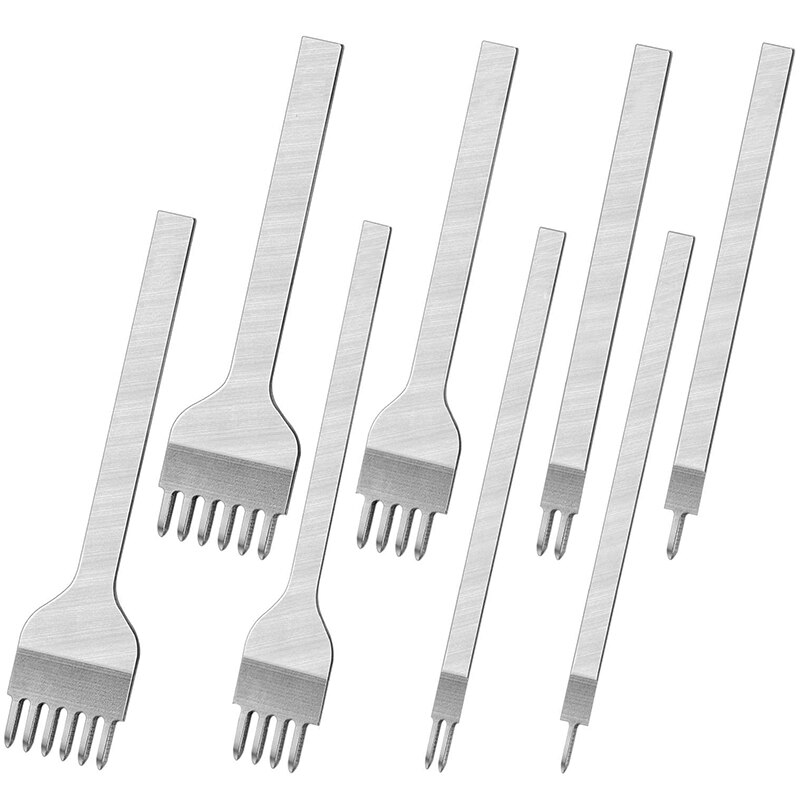 8Pcs Lederen Beitel Set 1/2/4/6 Prong Leather Ponsen Tool Diy Vetersluiting Stiksels Beitel Leer Gat punch Tool M & 4Mm: Default Title