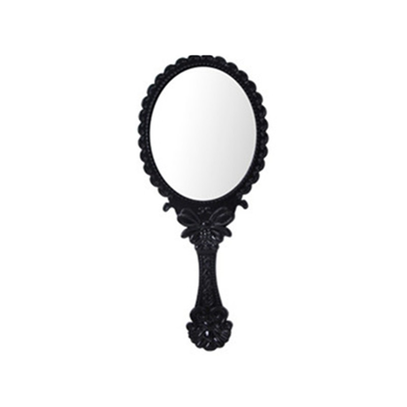 Sort hvid makeup spejl bærbare kosmetiske spejle skønhedsspejl håndholdt spejl med håndtag til kvinder skønhedskommode: Sort lille