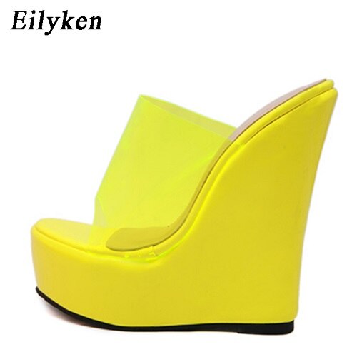Eilyken pvc jelly orange gul plattform wedges tofflor för kvinnor rejäla tofflor sandaler skor storlek 35-42: Gul / 10