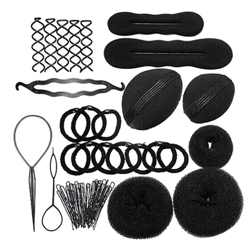 12 Stks/set Zwart Haaraccessoires voor Styling Tools Kit Haar Set Clip Roller Braid Twist Sponge Shaper 12 Stks Zwart