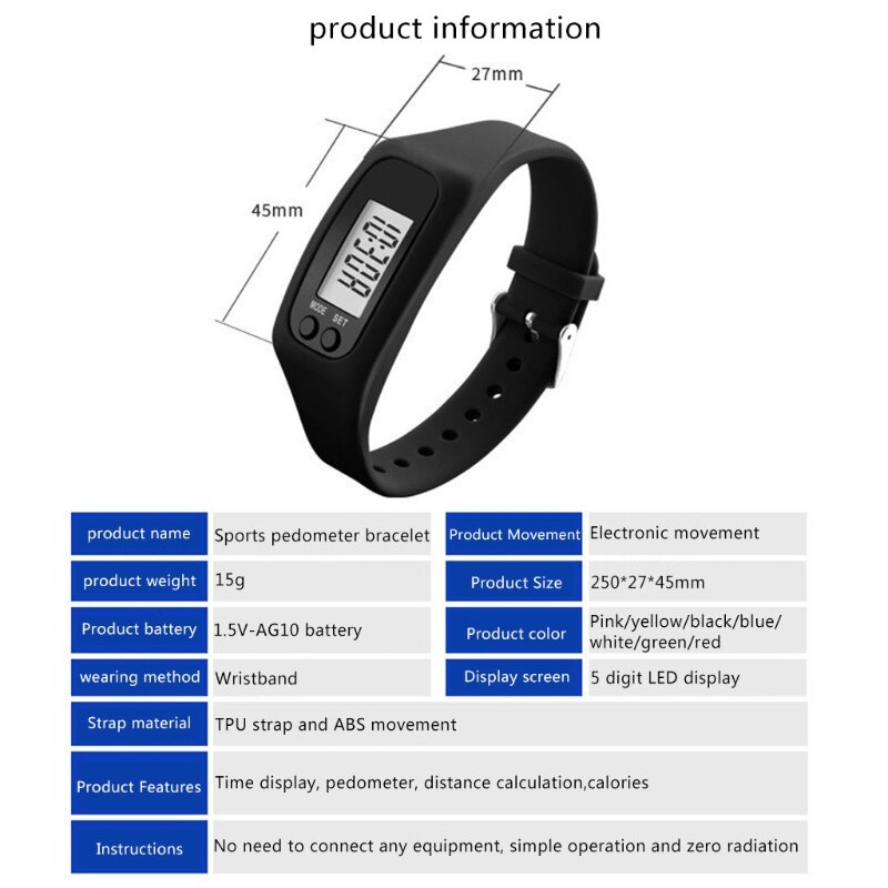 Display Fitness Gauge Step Tracker Sports Smart Wrist Watch Bracelet LED Pedometer Run Step Walking Calorie Counter
