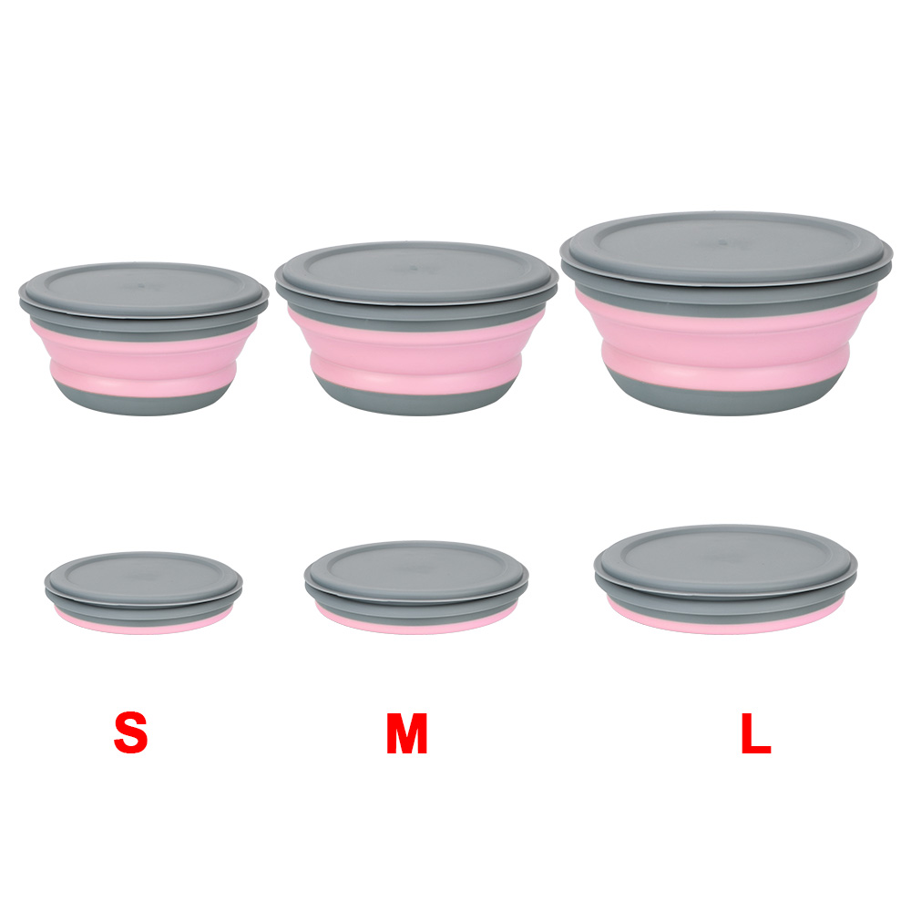 Foldable Salad Bowl Folding Lunch Box Tableware Set Bowl Sets with Lid Food Container 3Pcs/Set Portable Folding Bowl Silicone