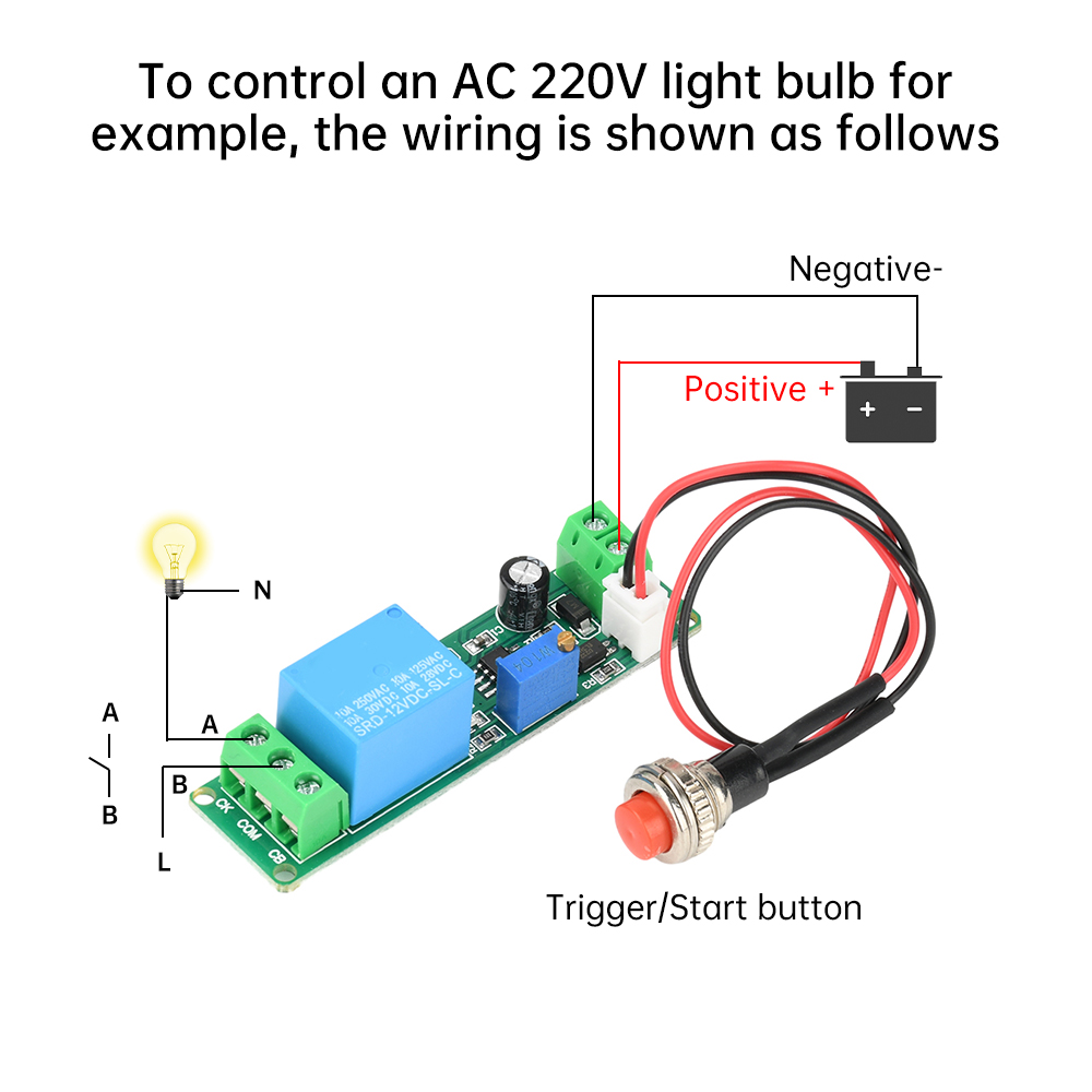 DC 5-12V Externe Drukknop Trigger Aan Verstelbare Timer Vertraging Uit Relais Schakelaar Module Tijd instelbaar 1-10 Seconden