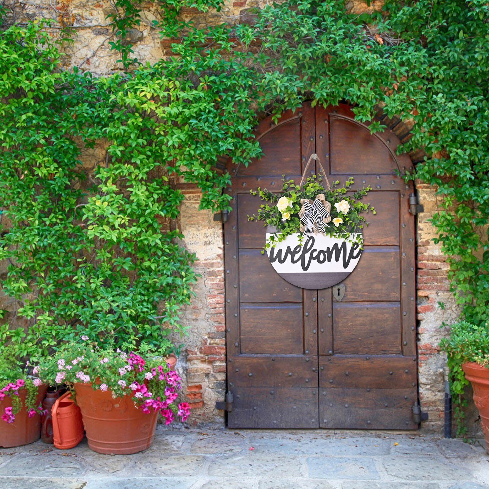 Tuin Welkom Teken Hout Bloem Krans Lente Bruiloft Opknoping Voordeur Teken Welkom Muur Teken Thuis Hanger Decoratie