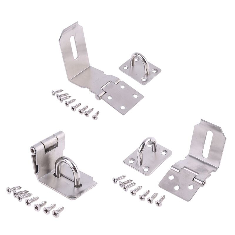 Stainless Steel Hasp Lock Anti-theft Door Clamp 90 Degree Shed Latch Security D2TD