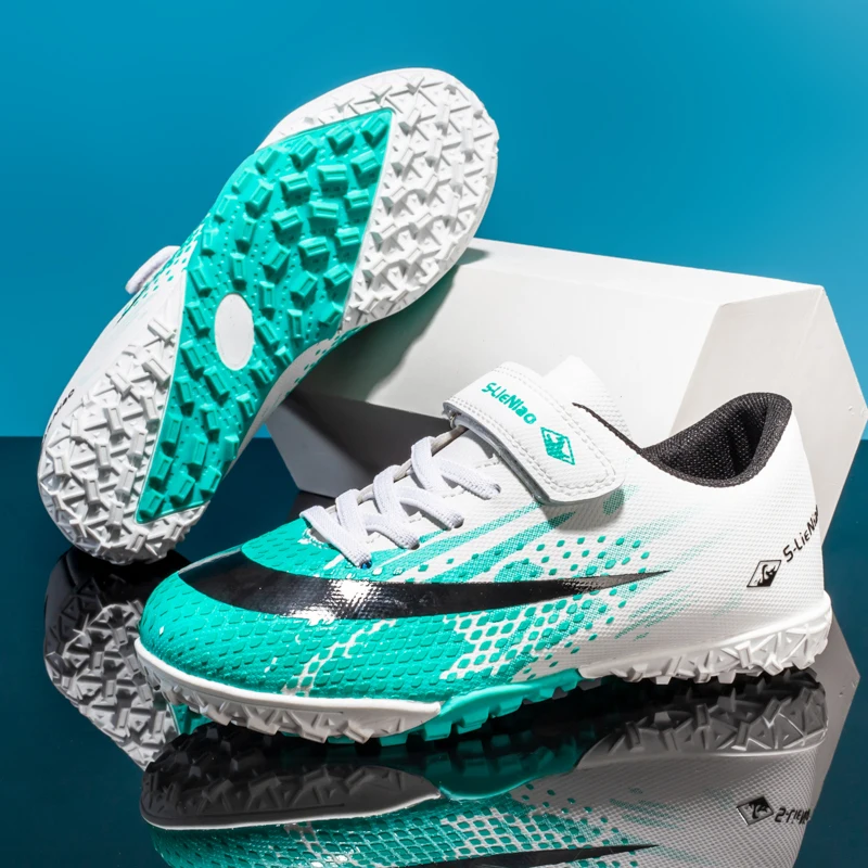 Originale fodboldstøvler til piger til drenge, røde fodboldstøvler, børnefodtøj, ungdom, baseballstøvler, futsal-træningsstøvler med græs, velcro