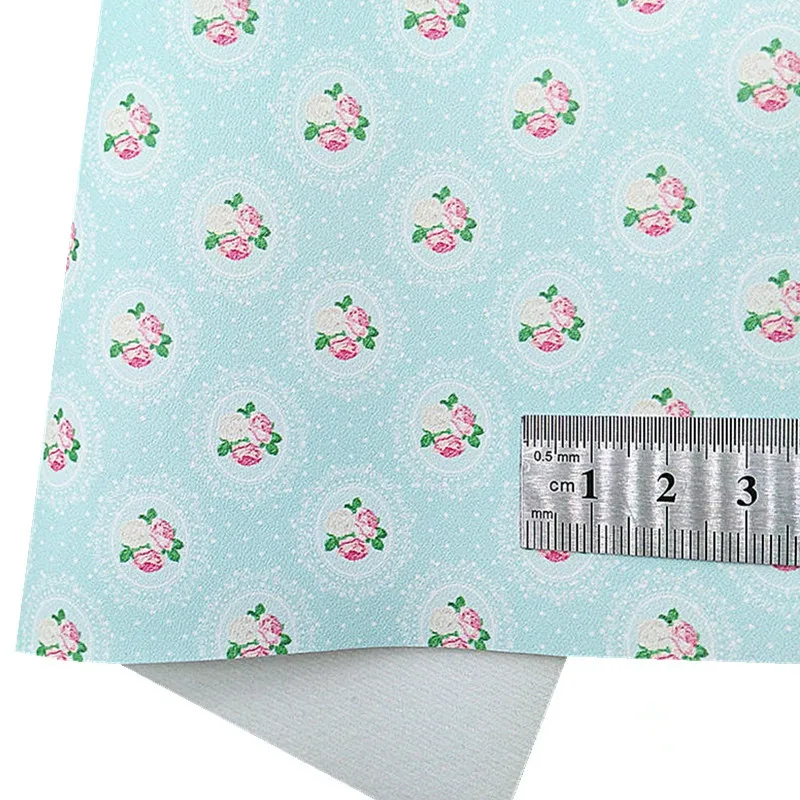 Brush Strokes Custom Glitter Leather Sheets Strawberries Flowers Printed Synthetic Leather Fabric Sheet For Bows 21x29CM Q1246