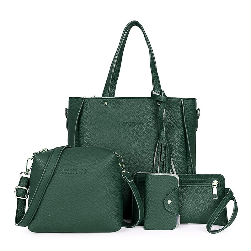 4 Pcs Vrouwen Mode Handtas Schoudertassen Lady Casual Reizen Crossbody Messenger Satchel Set Vrouwelijke Grote Capaciteit Shopping Tote: green