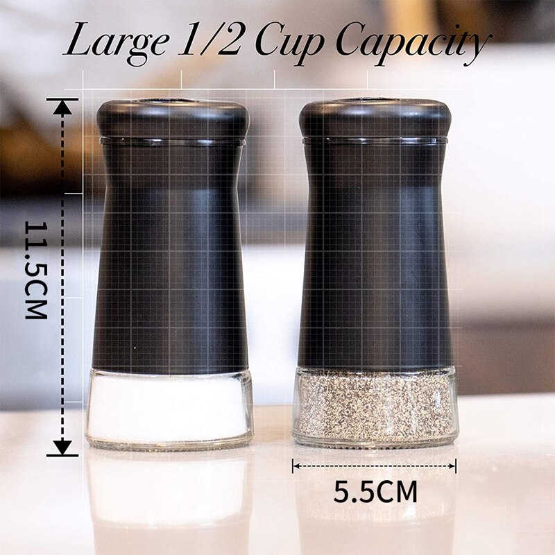 Pepper Shakers with Adjustable Pour Holes Stainless Steel Salt and Pepper Dispenser Perfect for Sea Salts 2Pcs