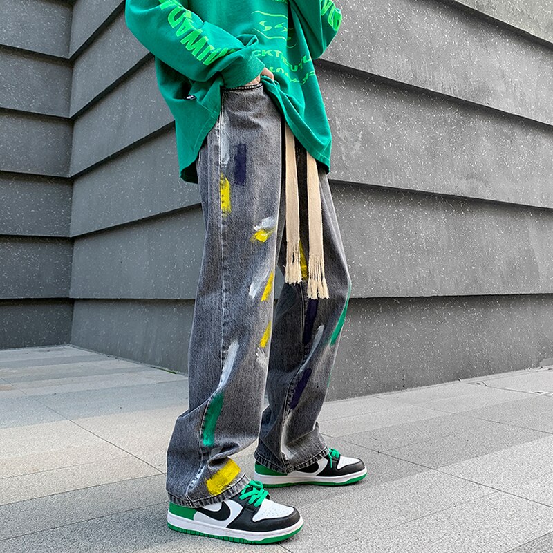Jean Graffiti pour hommes, pantalon Streetwear ample, droit et à jambes larges, Baggy Denim, grande taille, M-5XL