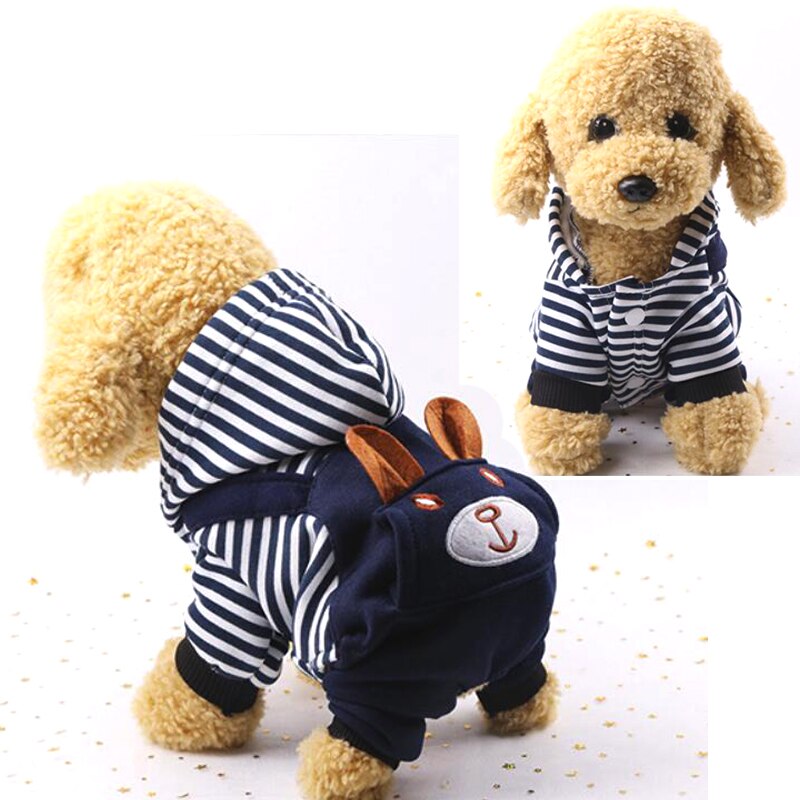 Jongen/Meisje Hond Kat Gestreepte Jumpsuit Rompertjes Hoodie Bear Pet Puppy Jas Broek Winter Kleding 6 Maten Y316