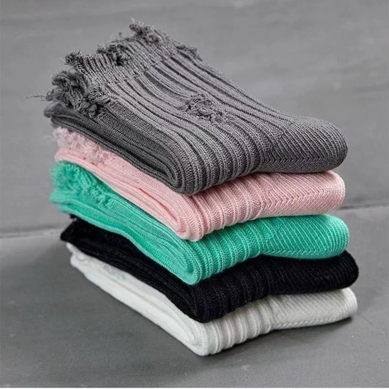 1/3pairs Women Ripped Socks Harajuku Trendy Street Broken Destroyed Socks Street Distressed Knit Footwear Beggar Socks
