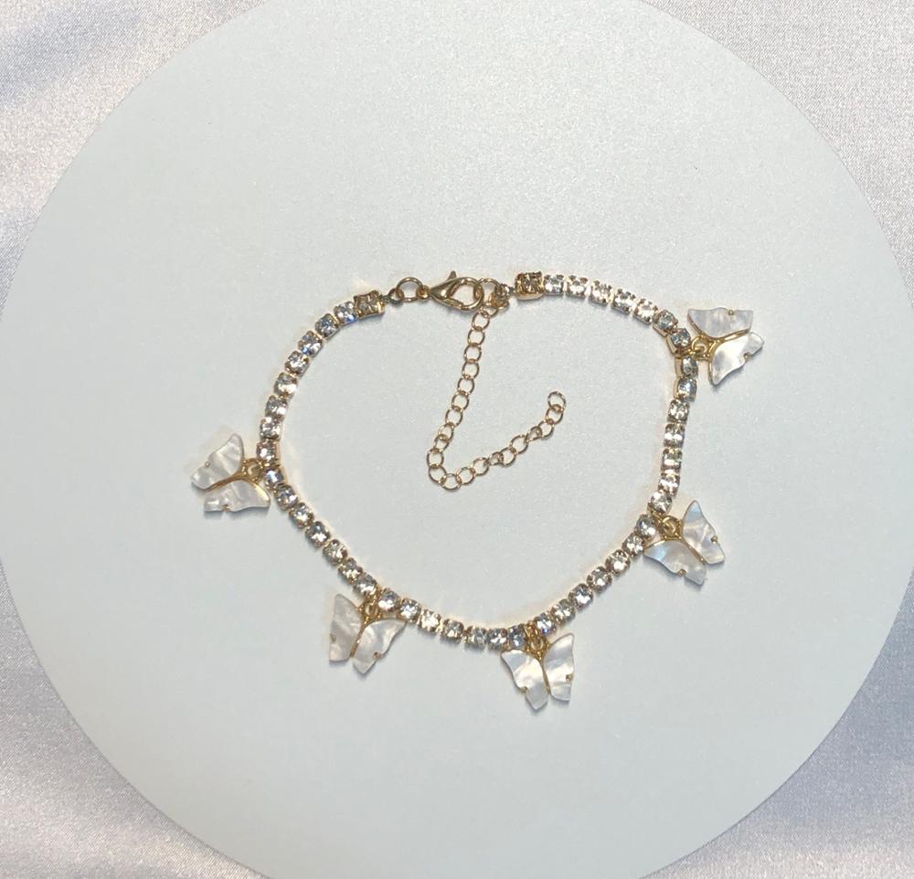 Tobillera con diamantes de imitación para mujer, colgante de mariposa, para playa, cristales, mariposa, tobillera con cadena para pierna, joyería Bohemia: style2