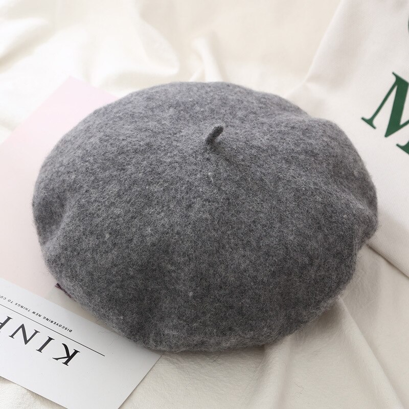 21 Kleuren Lady Herfst Winter Baret Hoed Schilder Hoed Vrouwen Wol Vintage Baretten Effen Kleur Caps Vrouwelijke Motorkap Warme Wandelschoenen cap: Hemp gray