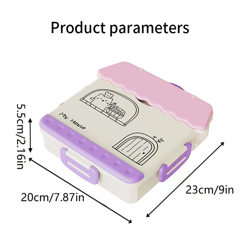 Uroczy plastikowy pojemnik na obiad z przegródkami, kreskówkowy pojemnik na jedzenie z pokrywkami, przenośny lunchbox bento dla uczniów i pracowników biurowych.