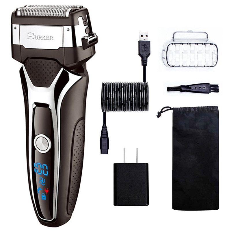 Surker Rscx-9008 Men'S con pantalla Digital Lcd 3D hoja flotante Afeitadora eléctrica Turbocharged recargable maquinilla de afeitar F
