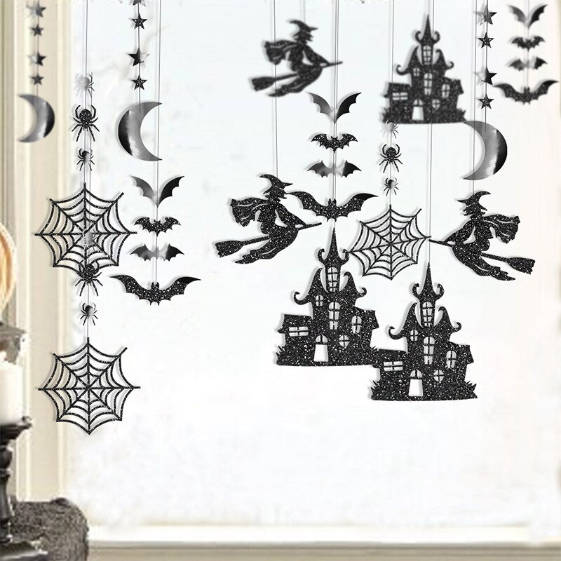 4m long spider bat disc Halloween flag hanging ornaments bar KTV classroom venue decoration