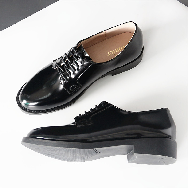celebrity style brand oxford shoes women lace up low heel derby shoes woman all-match brogue shoes black leather shoes women