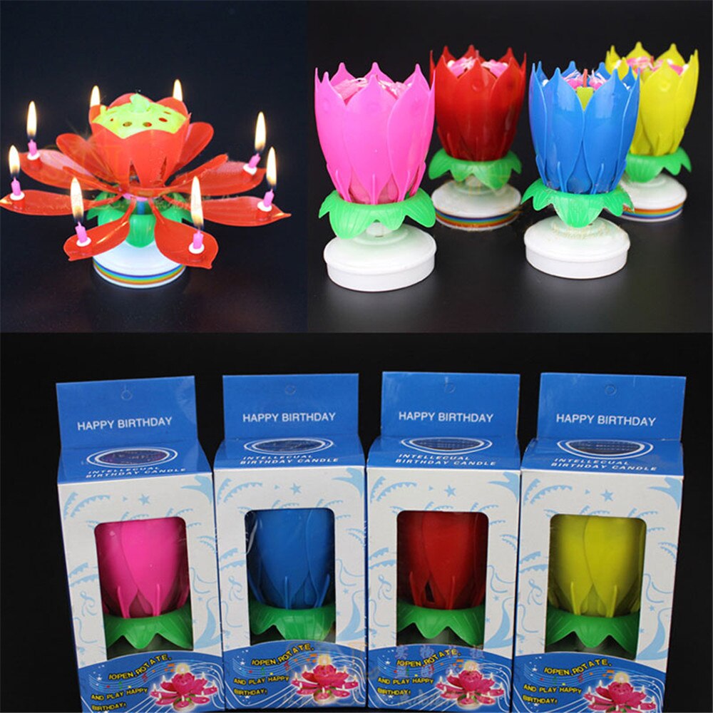 Electronic Birthday Candles Double Lotus Music Blossom Rotating Cake Candle Party Decoration Candle For Birthday Innovative