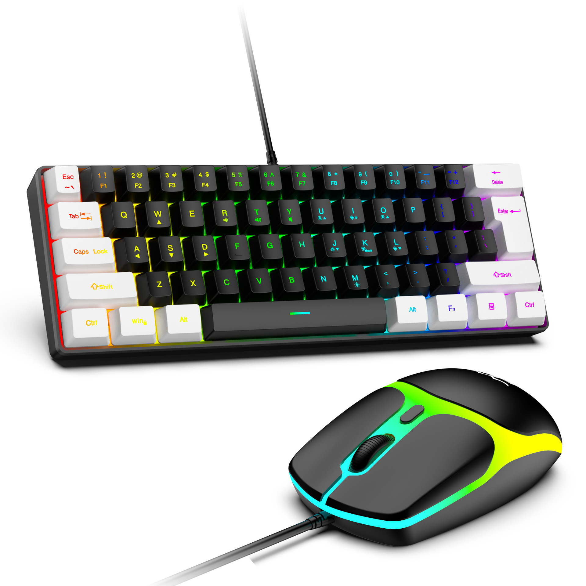 USB-verkabelte RGB-Gaming-Tastatur, 61 Tasten, weiß, schwarz, kompakte Mini-Bürotastatur und Maus für PC, Desktop-Computer, Gamer-Tastatur: Blau
