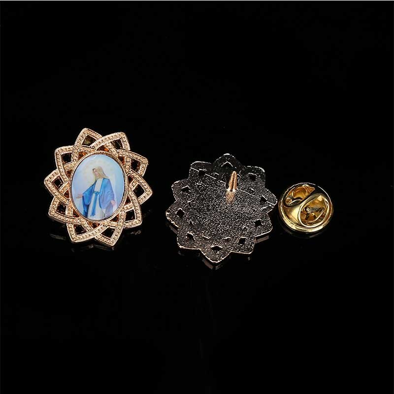 6 Pieces / Random Religion Vintage Jesus Cross Brooch Cufflinks, Beaded Clothes Pearl, Lapel Pin