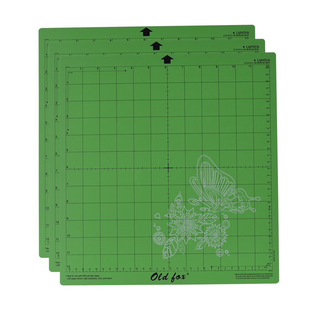 3Pcs 12*12Inch Non-Slip Replacement Cutting Mat StrongGrip/StandardGrip/LightGrip Adhesive Gridded Cutting Mats Cutting Machine: LightGrip-Green