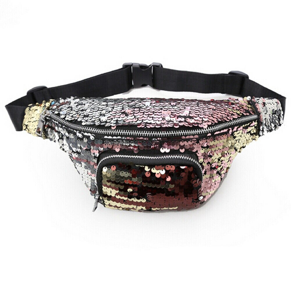 Vrouwen Dames Mode Sequin Taille Fanny Pack Meisjes Draagbare Reizen Portemonnee Telefoon Pouch Bum Bag: Goud