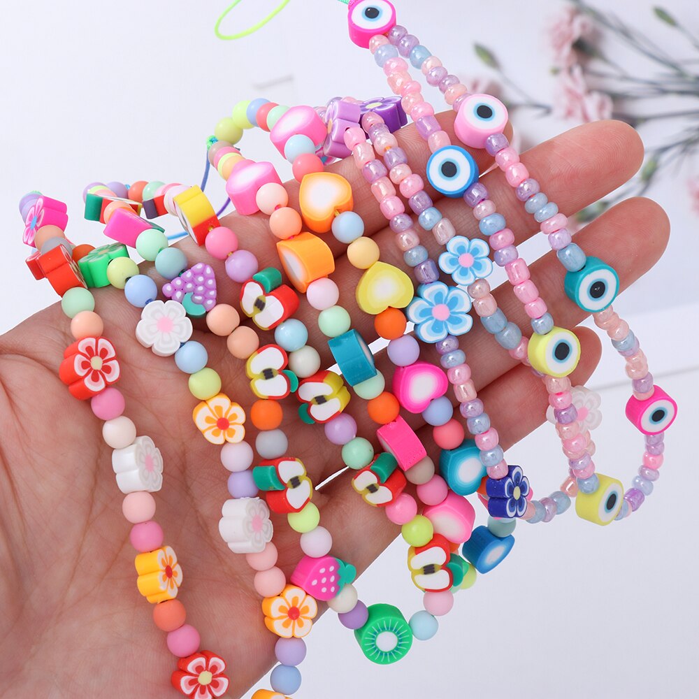 Zomer Kleurrijke Zachte Klei Mobiele Telefoon Keten Lanyards Voor Vrouwen Meisjes Bohemen Smile Pearl Touw Voor Telefoon Case Opknoping koord
