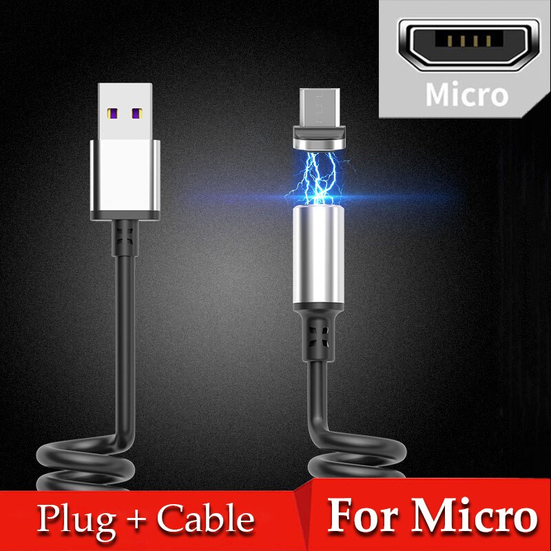 Cavo a molla magnetico 3A Micro USB tipo C cavo di ricarica rapida a 8 Pin per iPhone X Samsung S9 S10 cavo retrattile Huawei P30 lite: For Micro