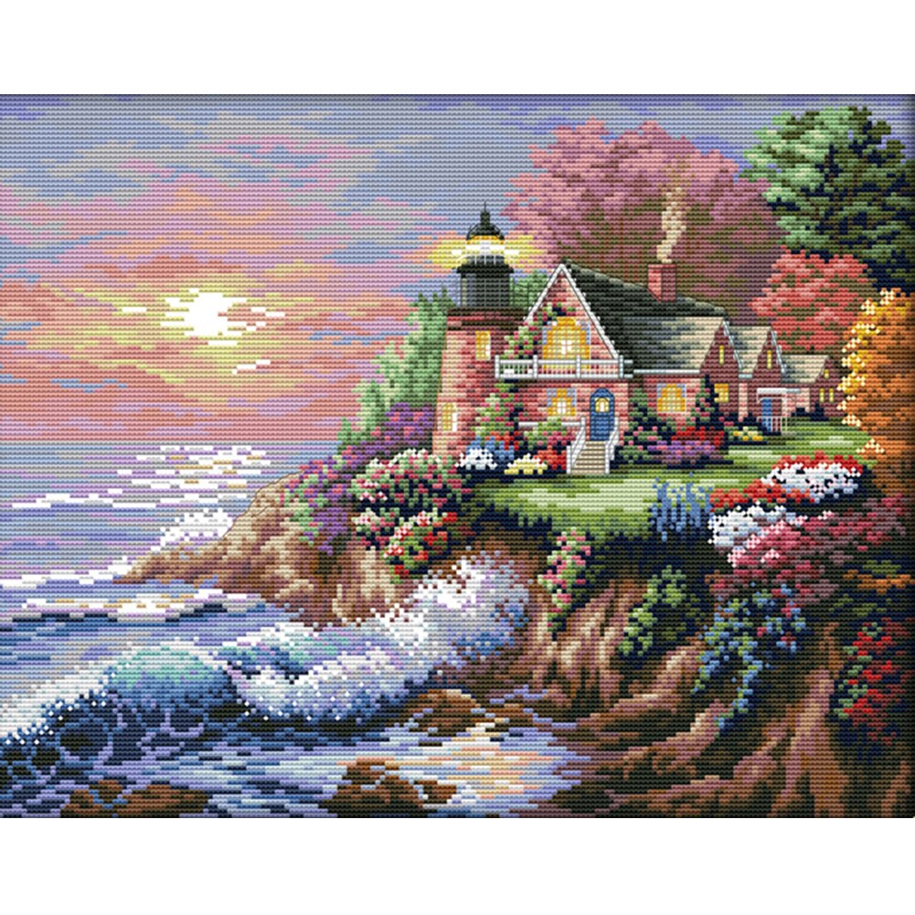 Handmade DIY Ecological Cotton Thread Stock Printing Cross Stitch Landscape Series Kit Family Decoration Painting: 56x45CM