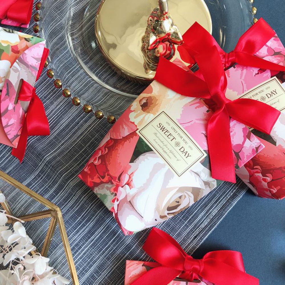 5pcs/lot Candy Box with Ribbon Chocolate Biscuit Candy Bag Paper Packing Pouch Birthday Wedding Wrapping Party Supplies