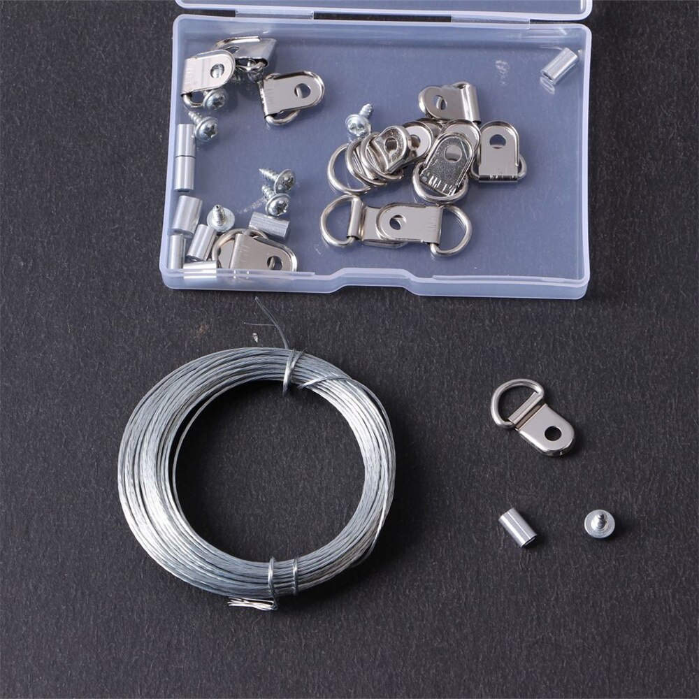 Picture Hangers Hooks 30m Wire Photo Frame Hanging Kit D Ring Stainless Steel Silver Steel Wire Rope Aluminum Buckle Set