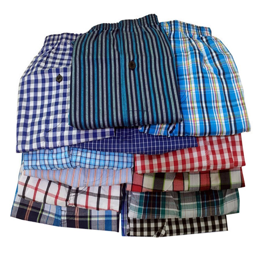 10pcs/Lot Family Men&#39;s Panties Shorts Plaid Underpants Man Cotton Loose Woven Cuecas Boxer Masculina Home Boxers For Men 5XL 6XL: M Waist 66-72CM