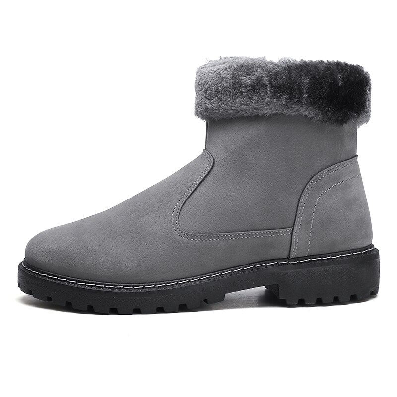 Klassieke Mode Mannen Enkel Echt Leer Snowboots Shearling Wol Bont Gevoerde Winter Laarzen Houden Warme Schoenen Waterdicht Grijs