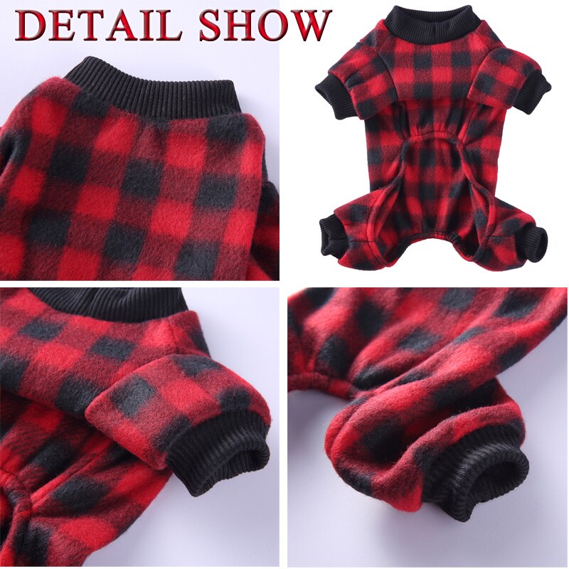 Winter Pet Fleece Onesie Pajamas for Dogs Red Plaid Small Medium Dog Jumpsuit Warm Comfy Corgi Shih Tzu York Dog Clothes
