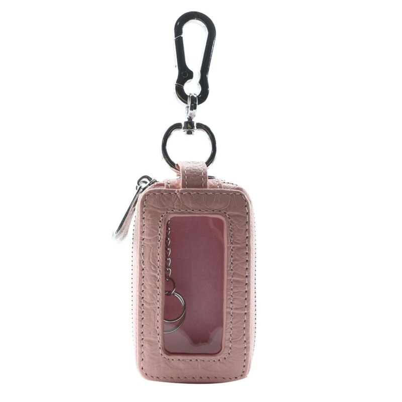 Keychain dell'automobile di Cuoio Del Raccoglitore Della Chiusura Lampo Sacchetto di maggiordomo Keychain scatola Doppio Della Chiusura Lampo con Finestra: rosa