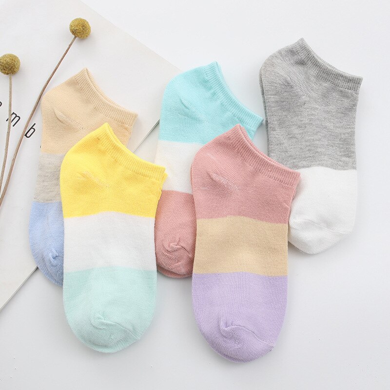 5 pairs Women Cotton Lovely Invisible non-slip Summer Candy Solid Color Silicone Short Socks Cute Thin Ankle Boat Socks