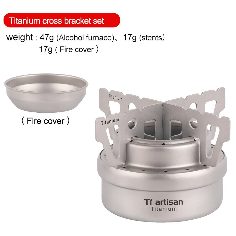 Tiartisan – Mini réchaud à alcool liquide, ultraléger, Portable, en titane, avec support, pour Camping et randonnée en plein air: SET1 with cover