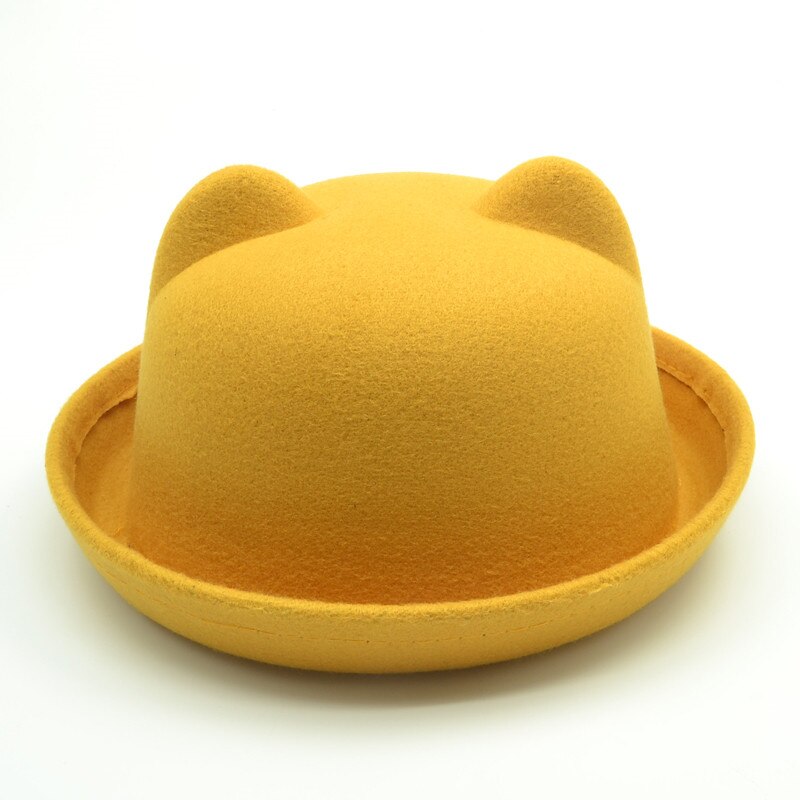 Cute child bowler hat wool felt Fedora hats for Women Girls Children solid Cat Ear formal cap trilby Sombrero Derby