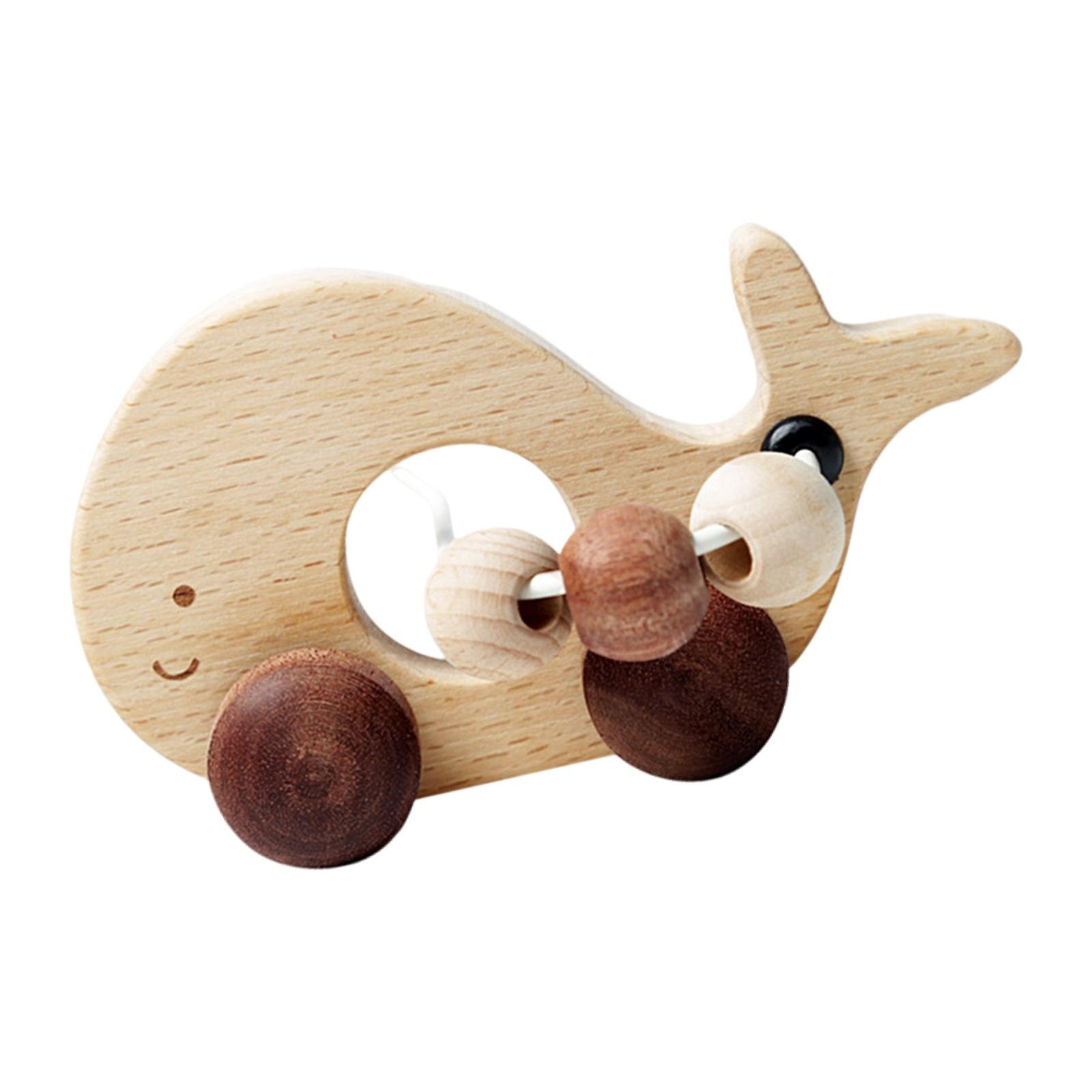 Animal Shape Wood Car Toy Early Education Pull Along Toys Drag for Preschool: Dolphin