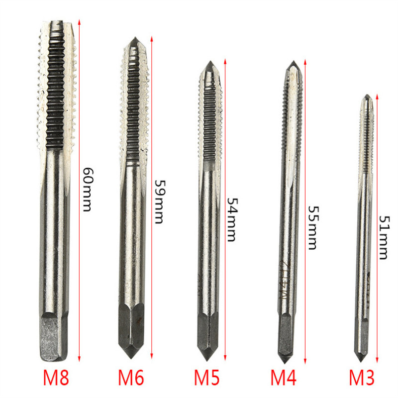 5 st hss maskin skruvgänga metrisk plugg skruv kranar 3mm 4mm 5mm 6mm 8mm m3-m8 set kit skruv gäng kran borr  m3 m4 m5 m6 m8