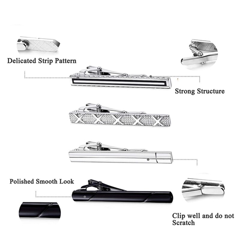 8 Pcs Tie Clips Set for Men Tie Bar Clip Set for Regular Ties Necktie Wedding Business Clips with Box, Color B: 8 Pcs + a tie cl