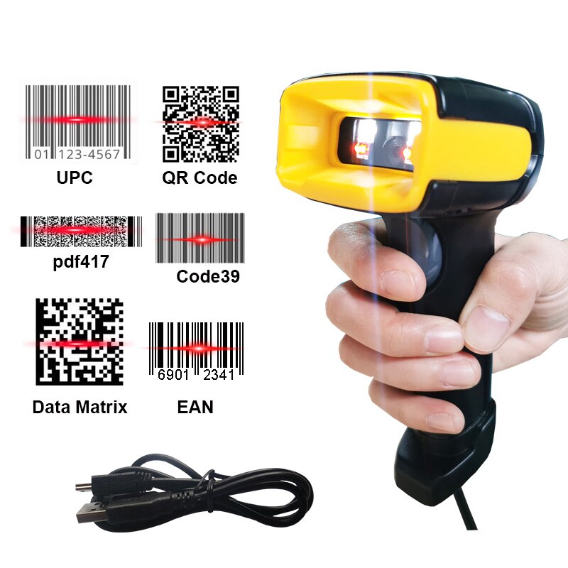 Portable Barcode Scanner CMOS Image QR Code Reader USB Handheld 1D & 2D Wired Bar Code Reader for POS Terminal and Inventory