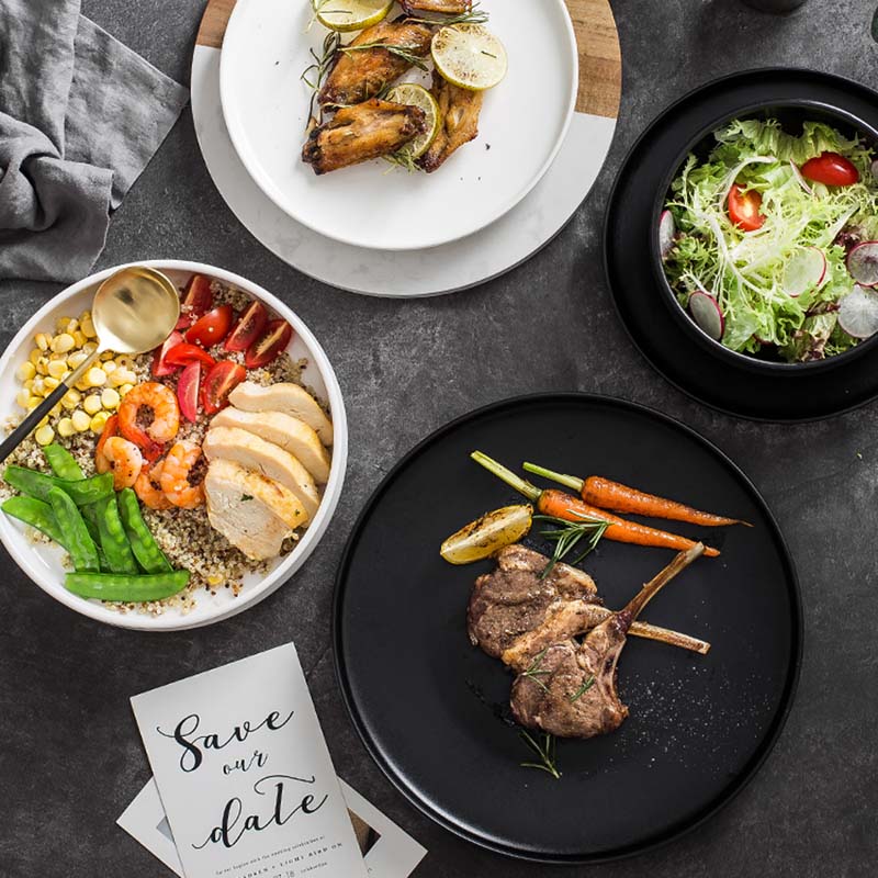 nordisch haushalts geschirr porzellan einem-Person lebensmittel einstellen westlichen Steak platte salat schüssel reis schüssel einstellen platte