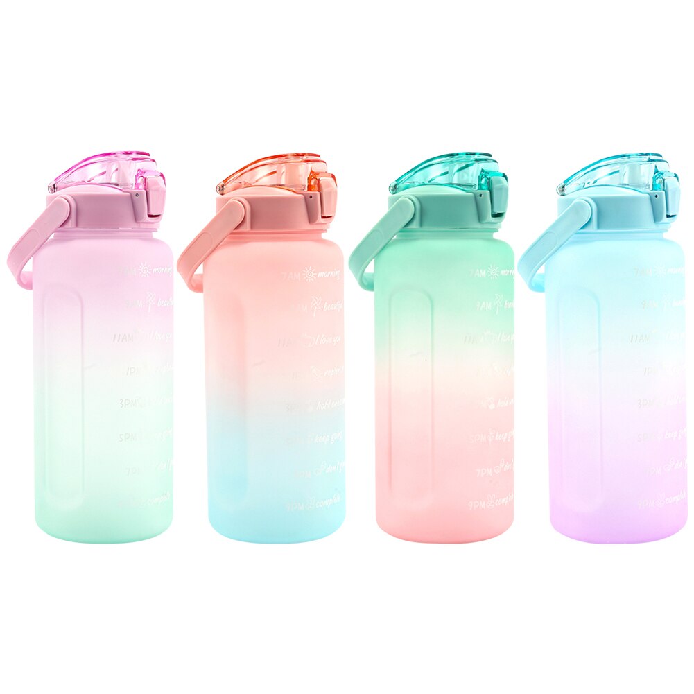 2000ML Large-Capacity Water Bottle With Time Scale Reminder Elastic Straw Sports Bottle Keak-Proof Frosted Outdoor Drinkware