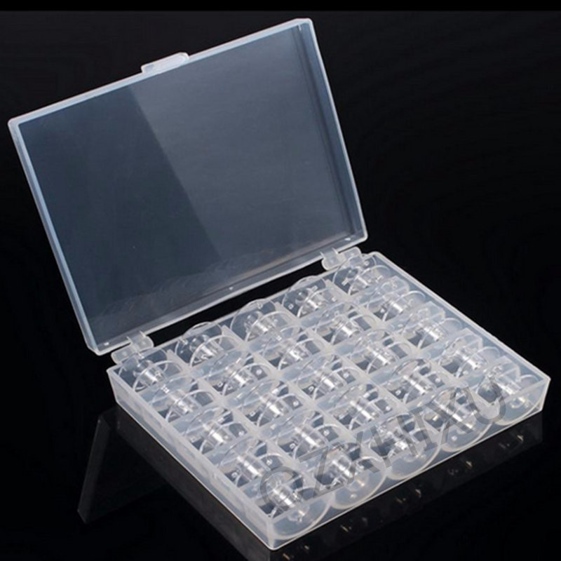Carretes de plástico transparente para máquina de coser, 25 bobinas con caja de almacenamiento de hilo, accesorios de costura para el hogar, herramientas de costura, 1 Juego por lote: 1